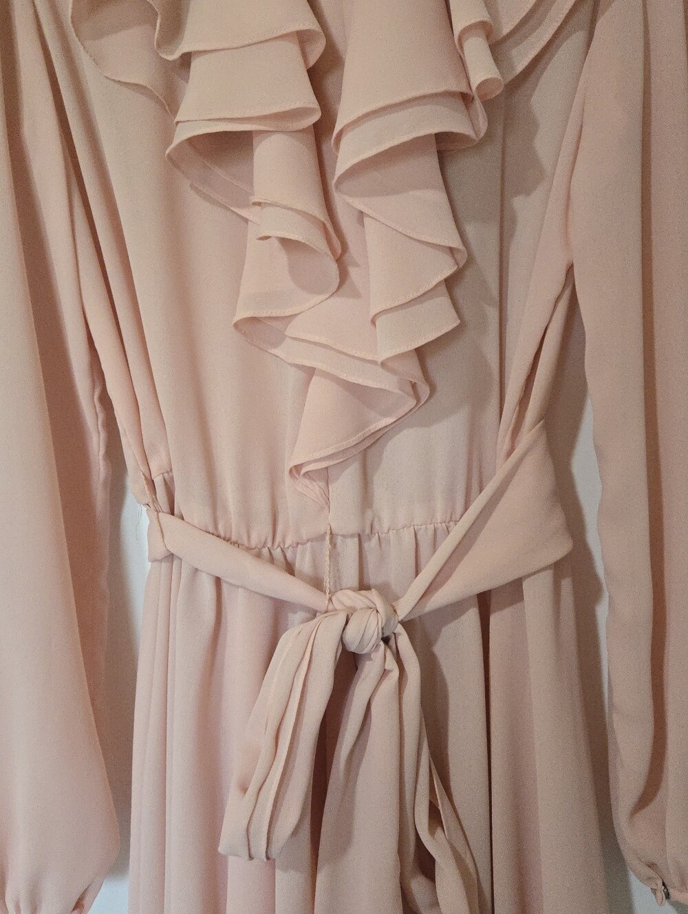 Vintage 1960s? Union Made Pink Ruffle Flower Front Tie-Waist Dress, SIZE S? - Picture 7 of 16